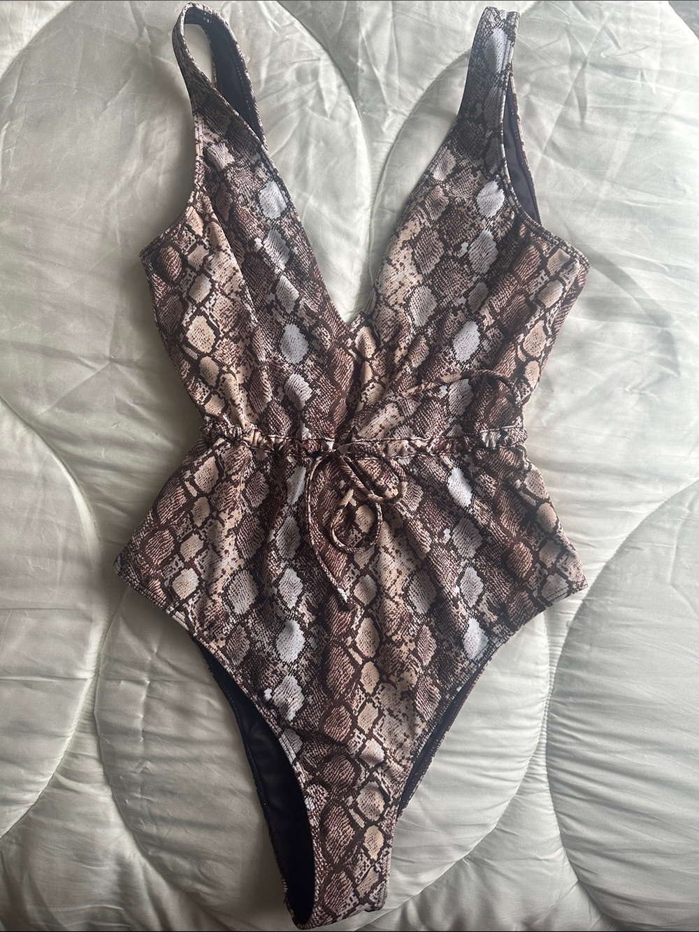 Kendall & Kylie Amy Snake-Print One-Piece Bodysuit in Brown as